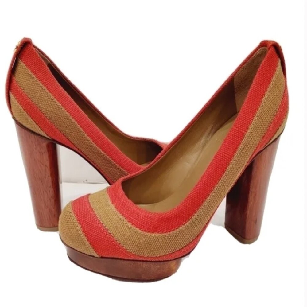 Tory Burch Joelle Platform Linen Pump Size 8M